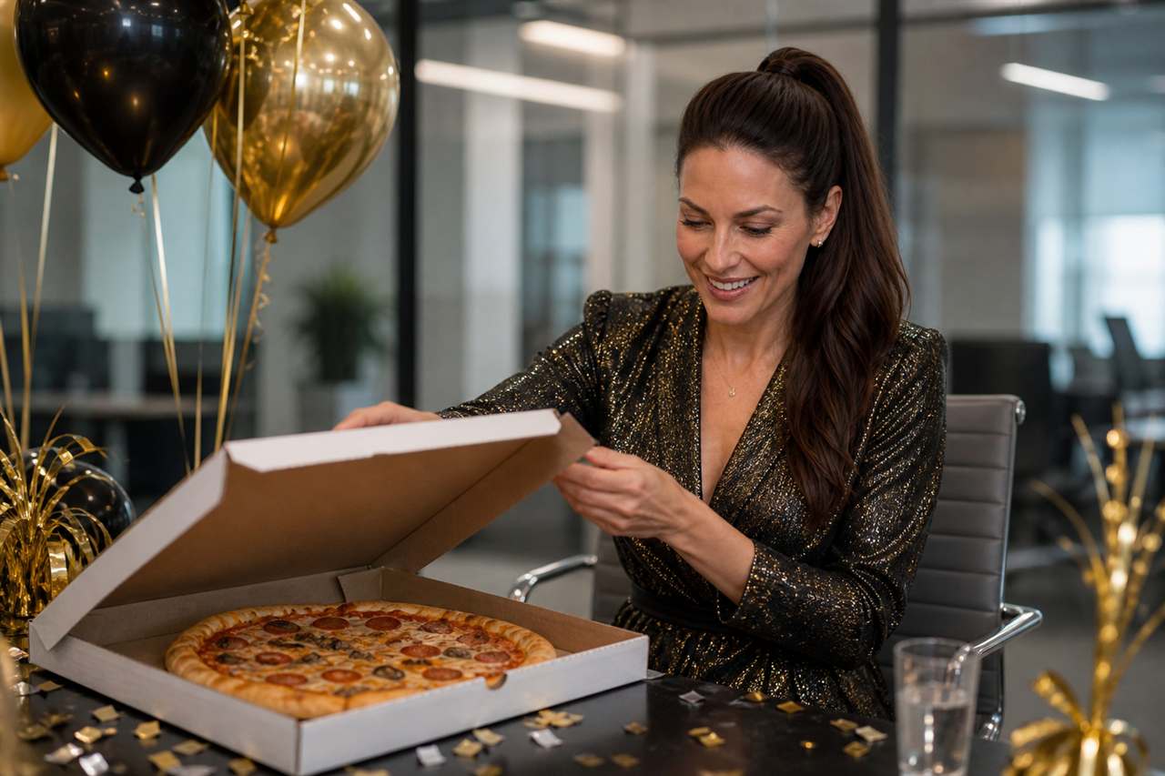 Alexandra opening the birthday pizza