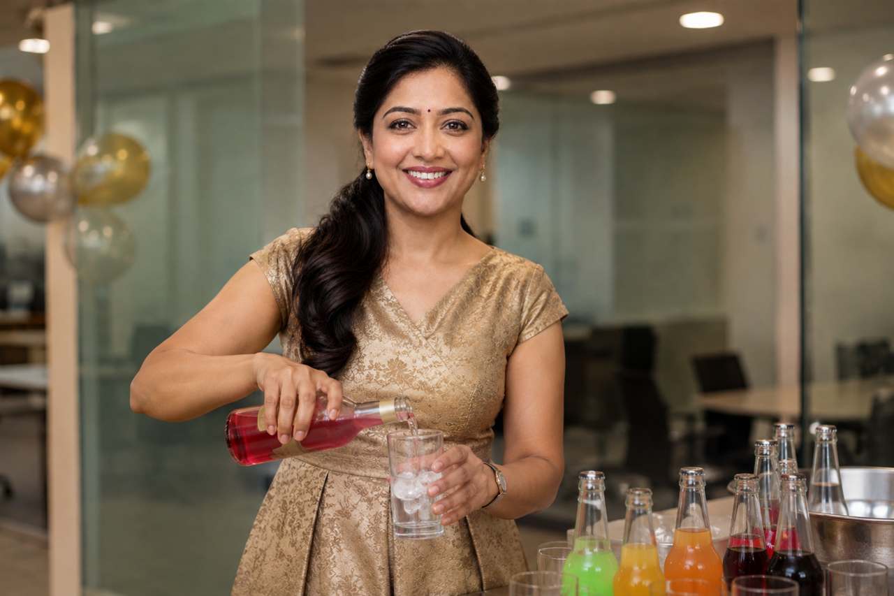 Rutuja pouring party drinks