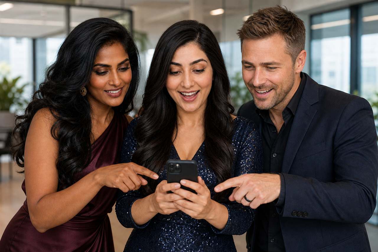 Simran choosing pizza with colleagues